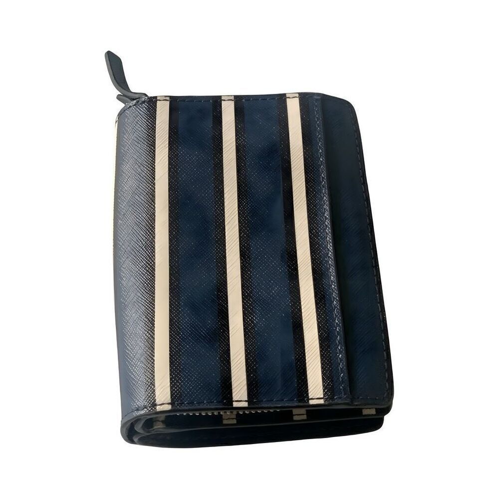 Kate Spade Cameron York Blue Stripe Large Slim Bifold Leather Wallet - Pre-Owned